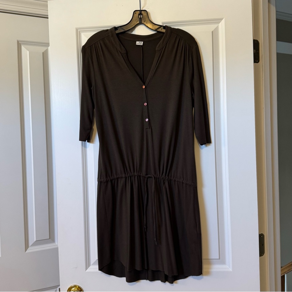 Three Dots Brown Jersey Cotton Shirt Dress